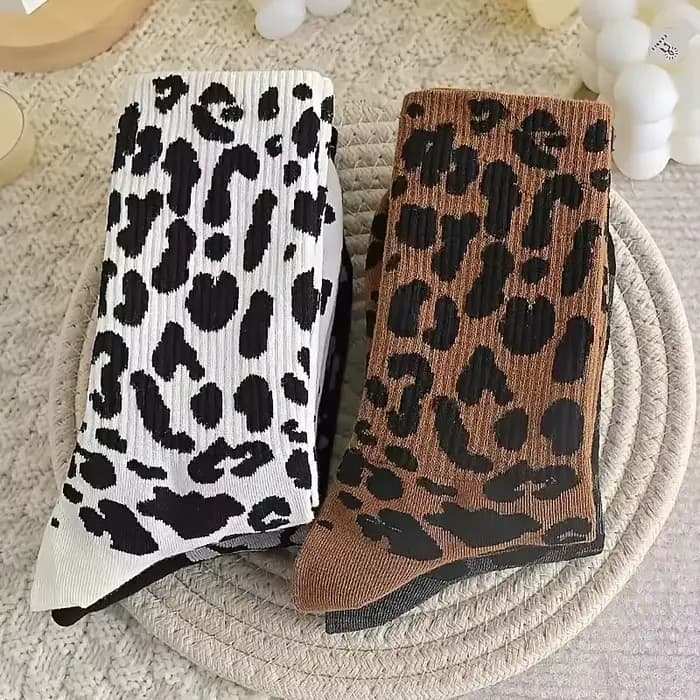 6 paires femmes imprimé léopard mi-long chaussettes à la mode impression confortable évacuant la sueur respirant