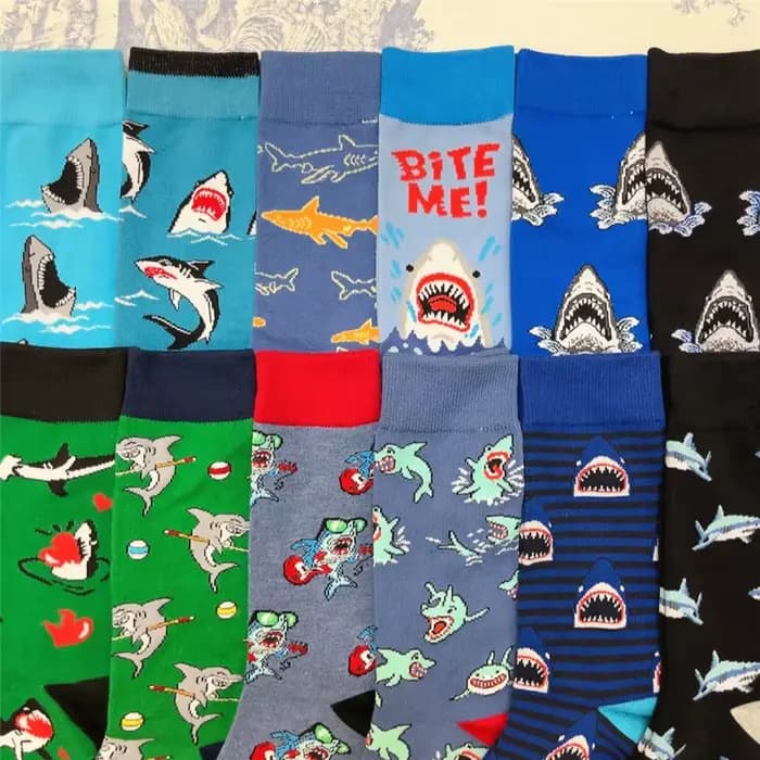 1 paire de chaussettes unisexes grand requin blanc