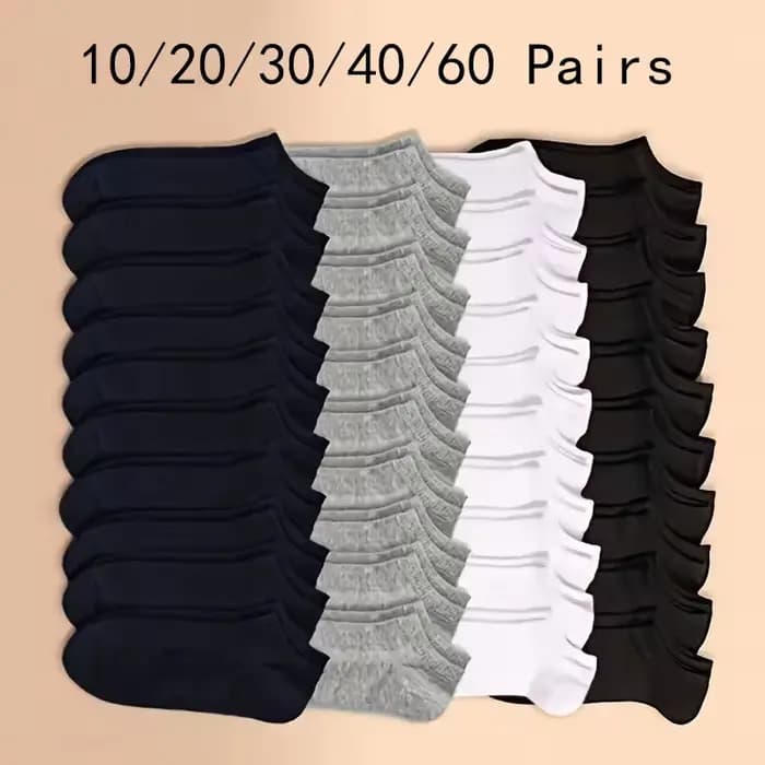 10/20/30/40/60 paires de chaussettes unisexes de couleur unie