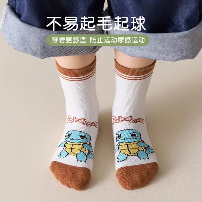 Chaussettes mignonnes de dessin animé Pikachu Charizard pour enfants, 5 paires de chaussettes de sport en coton mi-mollet pour garçons et filles de 3 ans à l'âge adulte