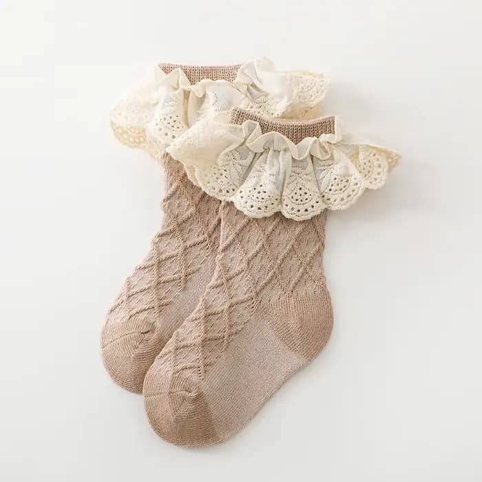 Chaussettes hautes en coton avec dentelle et fleur pour fille
