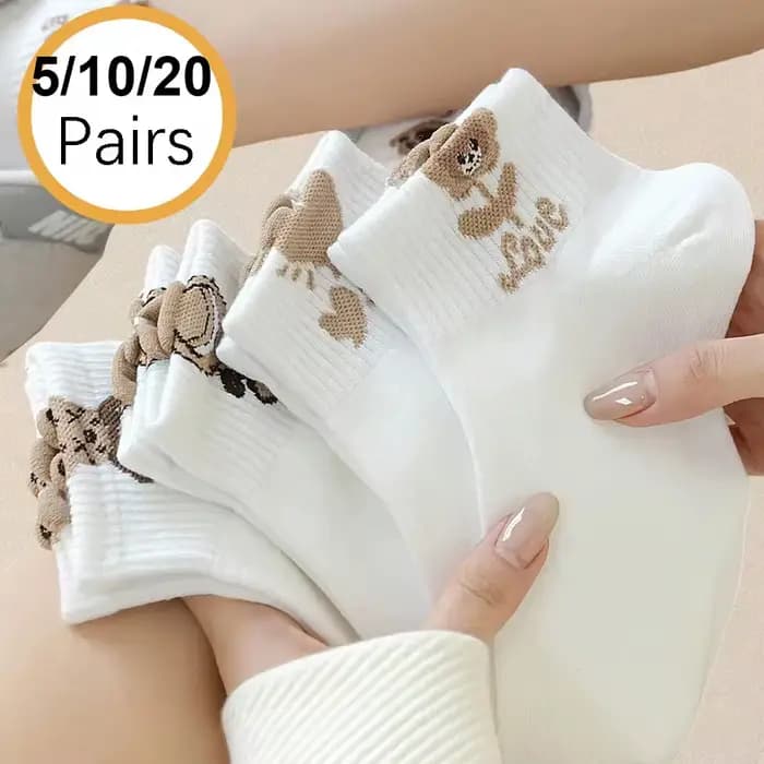 Chaussettes de rinçage à motifs d'ours en peluche de dessin animé pour femmes