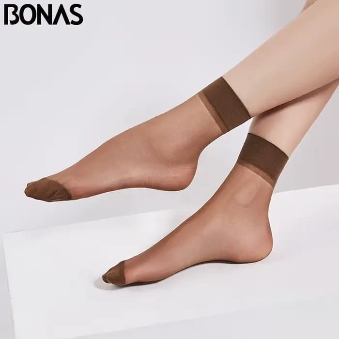 BONAS – chaussettes courtes pour femmes, lot de 5 pièces, 20cm, été, haute élasticité, soie, Nylon, ultra-mince, transparentes