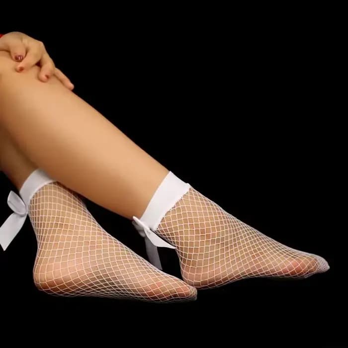 Chaussettes Femme en Maille Nœud Papillon Résille Courtes Vintage Mode Été Fille Kawaii