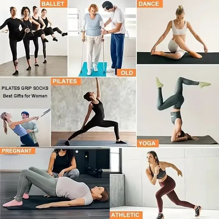 Chaussettes antidérapantes pour femmes, chaussettes de yoga Pilates avec double rayures, chaussettes antidérapantes pour l'entraînement, chaussettes de ballet et d'athlétisme