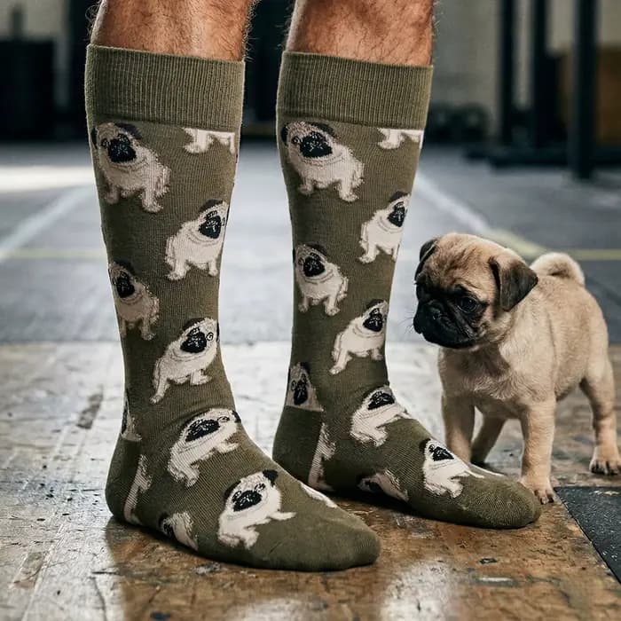 2 paires de chaussettes avec motifs chien et échecs