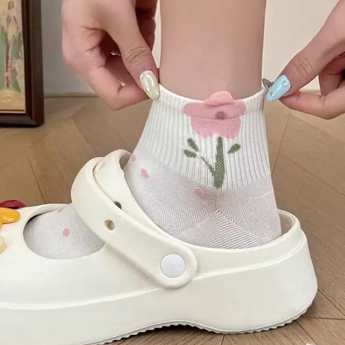 Nouveau rose nœud papillon fleur mignon JK Kawaii chaussettes courtes femmes