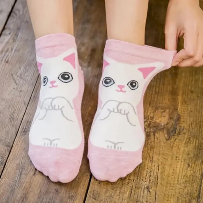 5/10 paires/ensemble chaussettes de cheville chat mignon dessin animé pour femmes respirant parfait pour la mode quotidienne