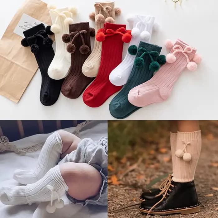 1 paire hiver Kawaii bébé bas coton princesse britannique genou haut Long nœud Pom Tube chaussettes pour filles chaussette tricotée pour 0-4 ans