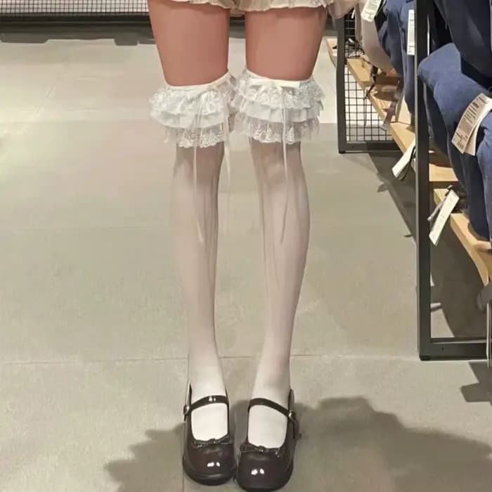 1 paire chaussettes à volants pour femmes