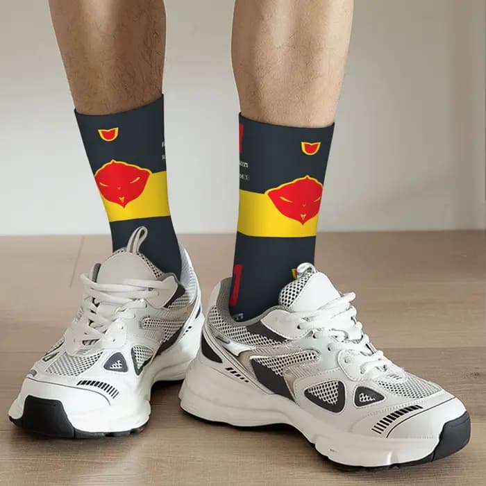 Chaussette folle pour hommes No 1 Champion du monde RB Hip Hop Harajuku F1 Racing Happy motif sans couture imprimé chaussettes de compression pour garçons