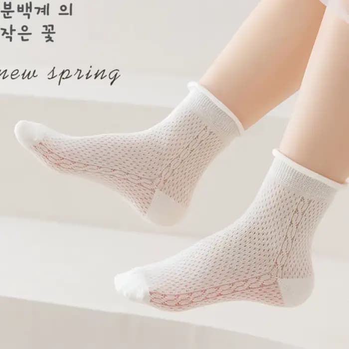5 paires de chaussettes blanches pour filles, chaussettes fines de printemps et d'été, chaussettes respirantes en maille pour enfants, chaussettes en dentelle pour bébés filles