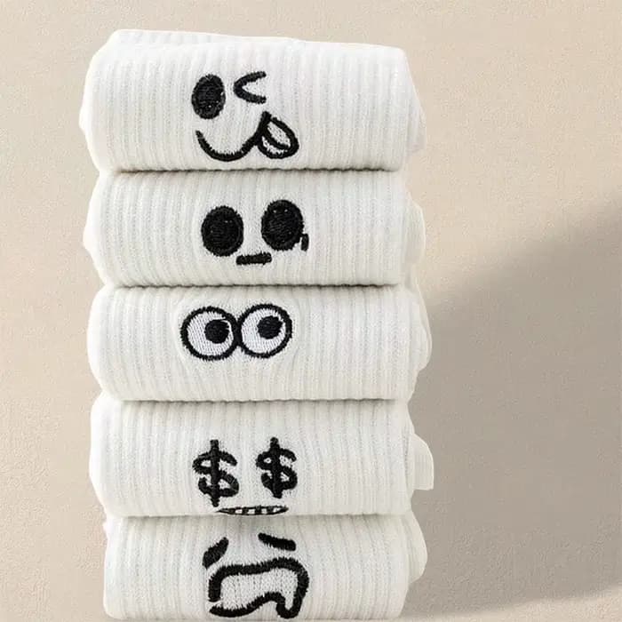 5/10/20 paires hommes blanc dessin animé chaussettes à la mode polyvalent Expression