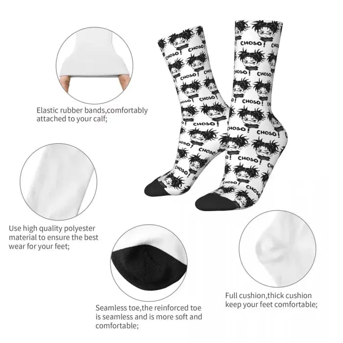 Jujutsu Kaisen bas hommes Choso JJk chaussettes haute qualité chaussettes coréennes automne Skateboard motif antidérapant chaussettes cadeau d'anniversaire