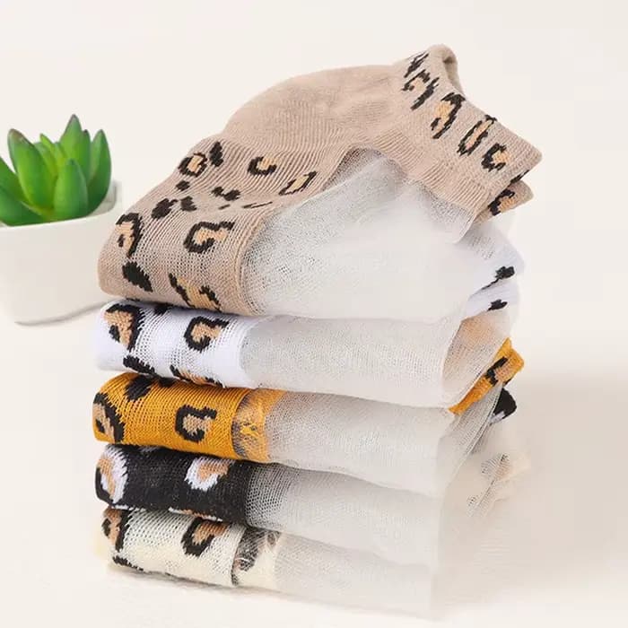 5/10 paires femmes imprimé léopard chaussettes courtes printemps été conception mince absorbant la sueur respirant doux confortable chaussettes décontractées 
