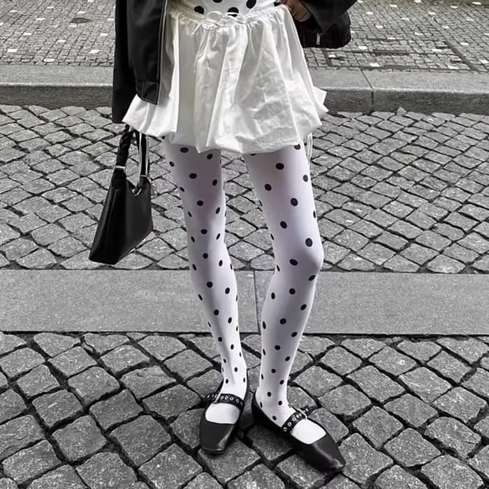 Collants vintage blancs à grands pois pour femmes