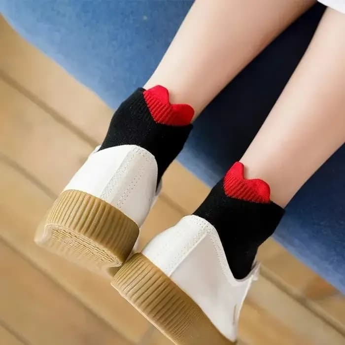 Femmes blanc coeur chaussettes femme coton cheville chaussette mignon