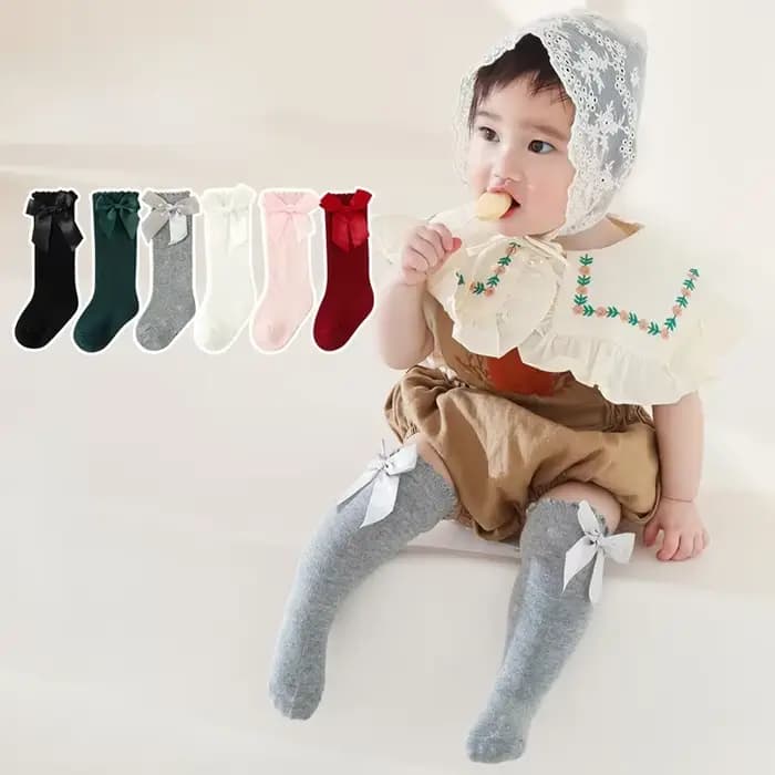 Chaussettes hautes en coton avec gros nœud pour enfants