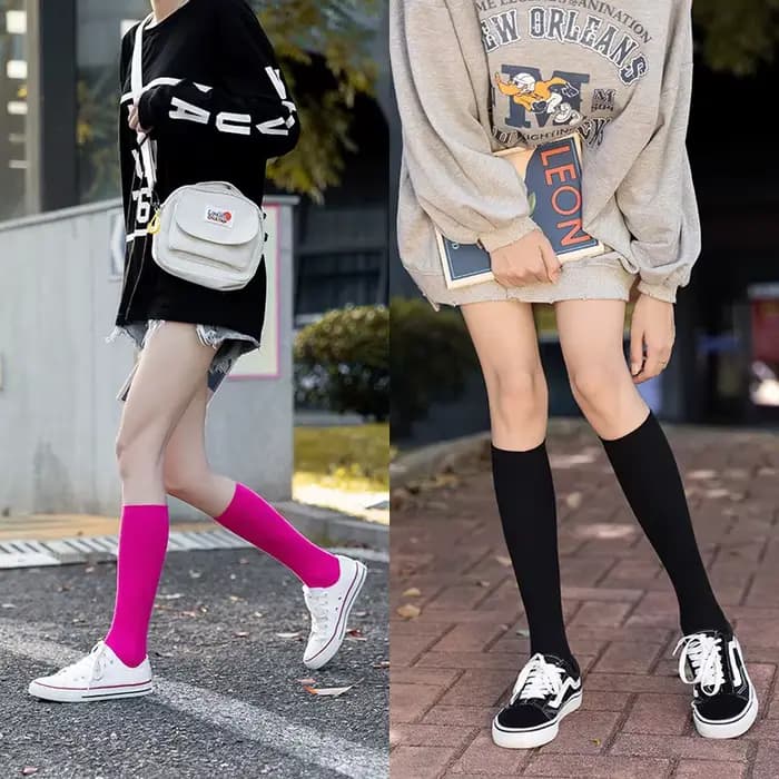 Chaussettes longues en coton coloré néon pour femmes