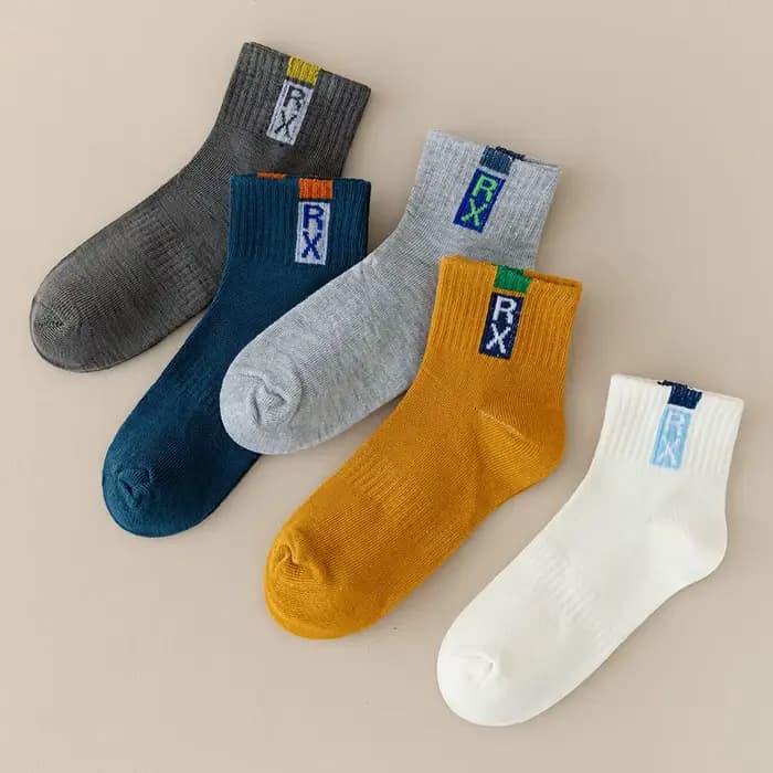 5/10 paires de chaussettes pour enfants, chaussettes de printemps, d'automne et d'hiver pour garçons avec lettres RX, chaussettes de sport pour étudiants, respirantes et confortables