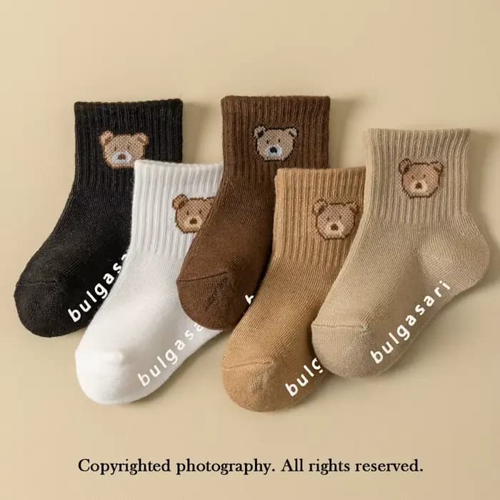 5 paires de chaussettes antidérapantes pour enfants avec imprimé ours mignon