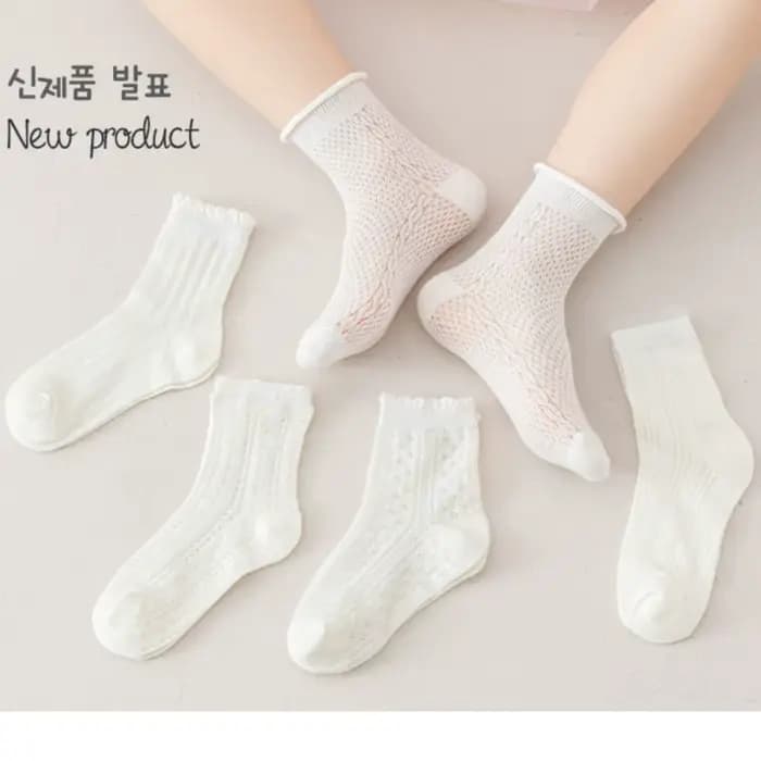 5 paires de chaussettes blanches pour filles, chaussettes fines de printemps et d'été, chaussettes respirantes en maille pour enfants, chaussettes en dentelle pour bébés filles