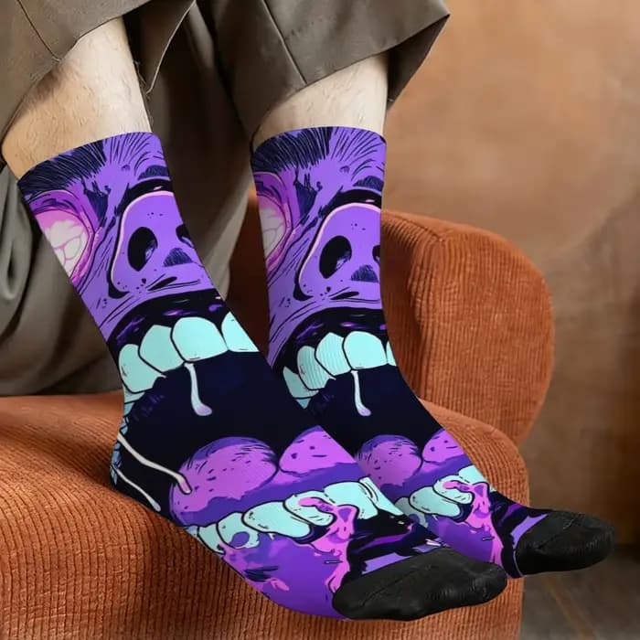 1 paire de chaussettes visage d'horreur pour hommes