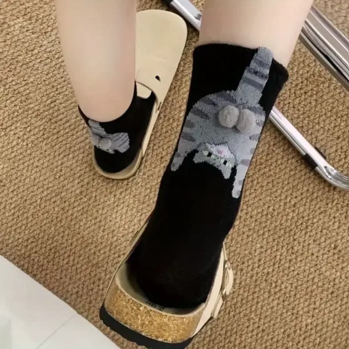 Chaussettes drôles femmes hiver mignon 3D chat fesses mi-tube