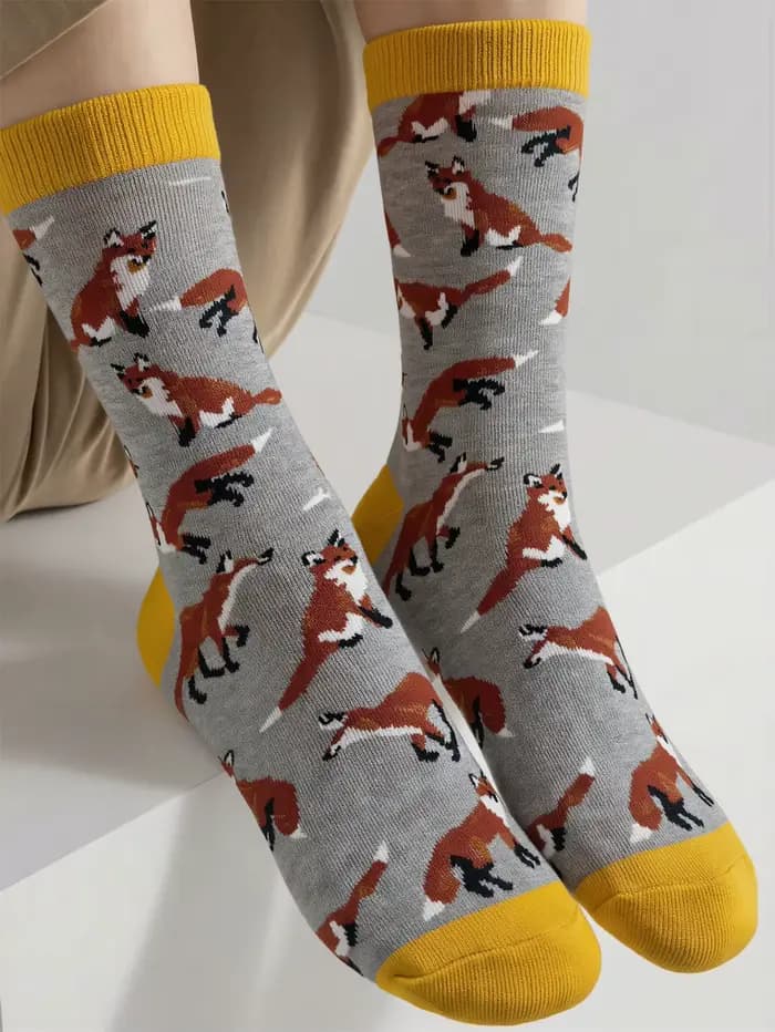 1 Paire de Chaussettes en Coton à Motif Renard de Dessin Animé Mignon pour Hommes