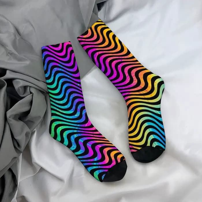 Chaussettes pour hommes à motif ondulé rétro psychédélique