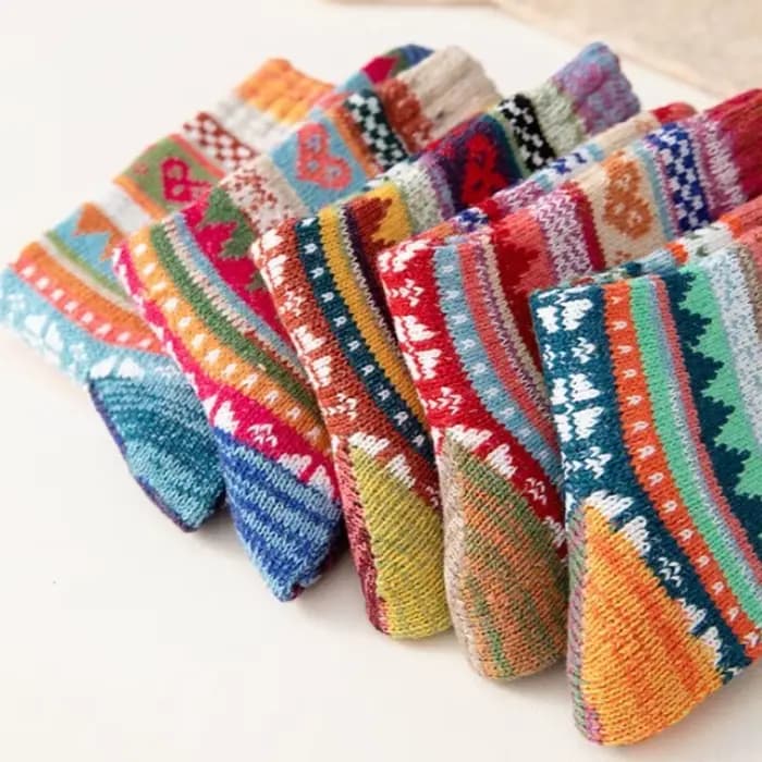 5 paires de chaussettes mollet rétro ethniques pour femmes