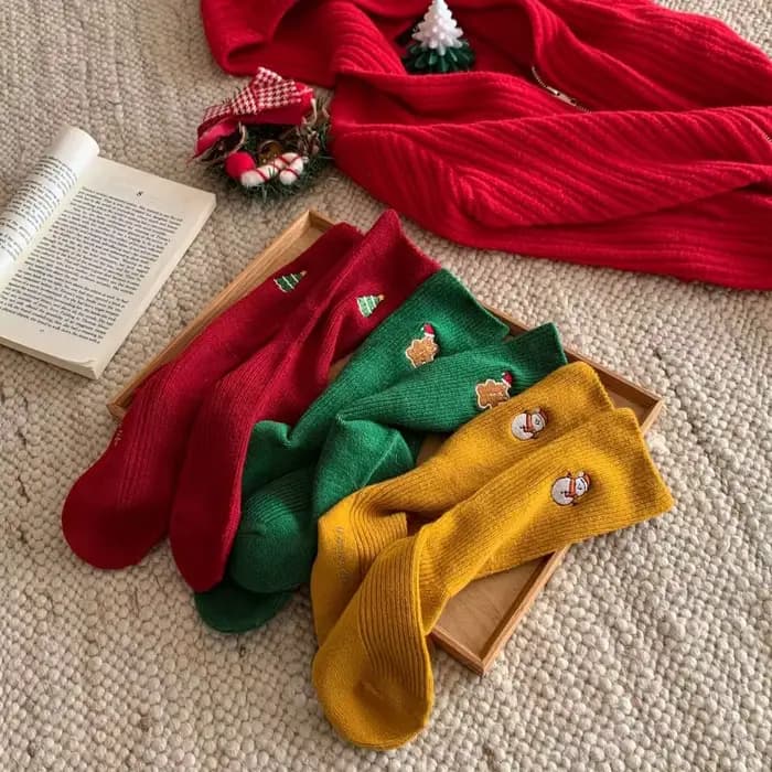 Chaussettes brodées de noël en coton