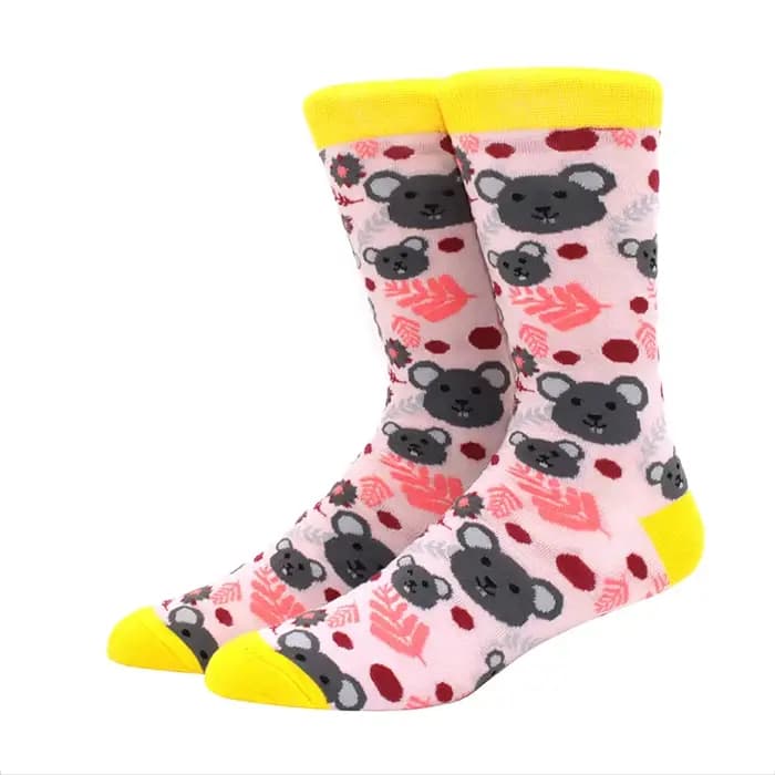 Hommes heureux amusant chaussettes impression art mignon printemps animal