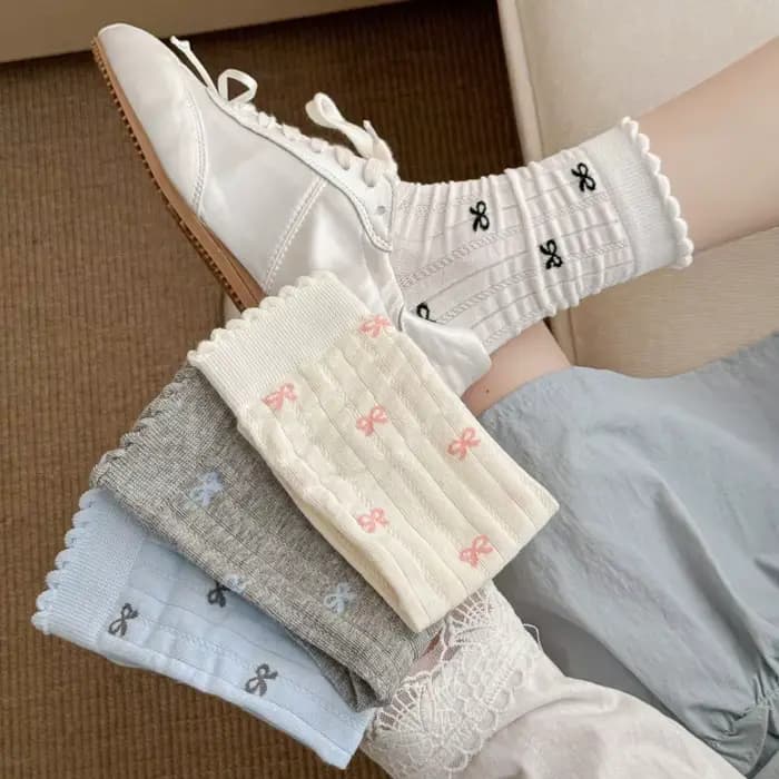 1 Paire de Chaussettes Mi-Mollet pour Femme à Motif Nœud