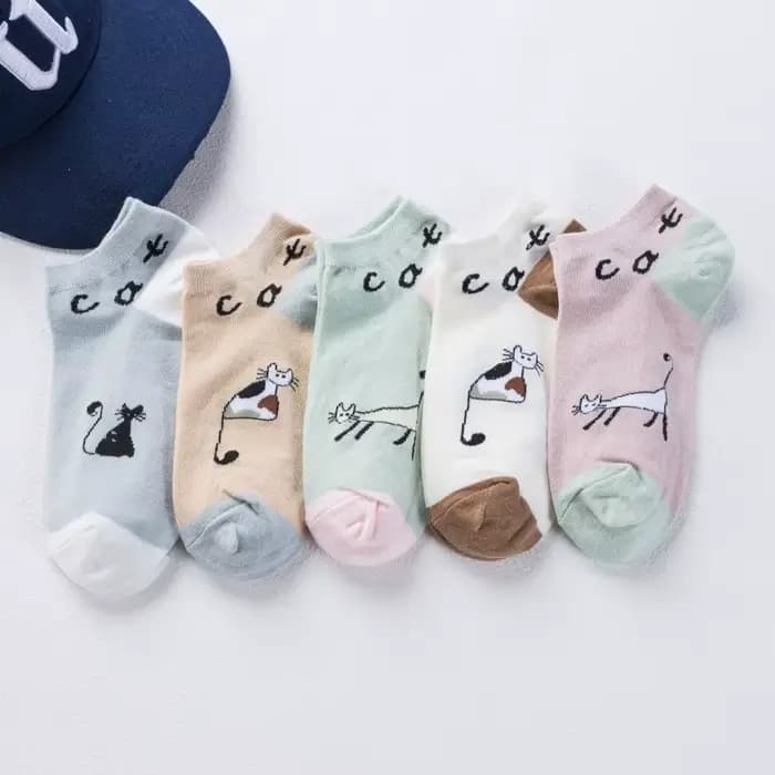 Chaussettes Courtes de Style Coréen pour Femme, 5 Paires, Animal, Chat, Chien, Krasnoise, Coupe Basse, Rinçage, Happy Sok, Medias Streetwear, Printemps