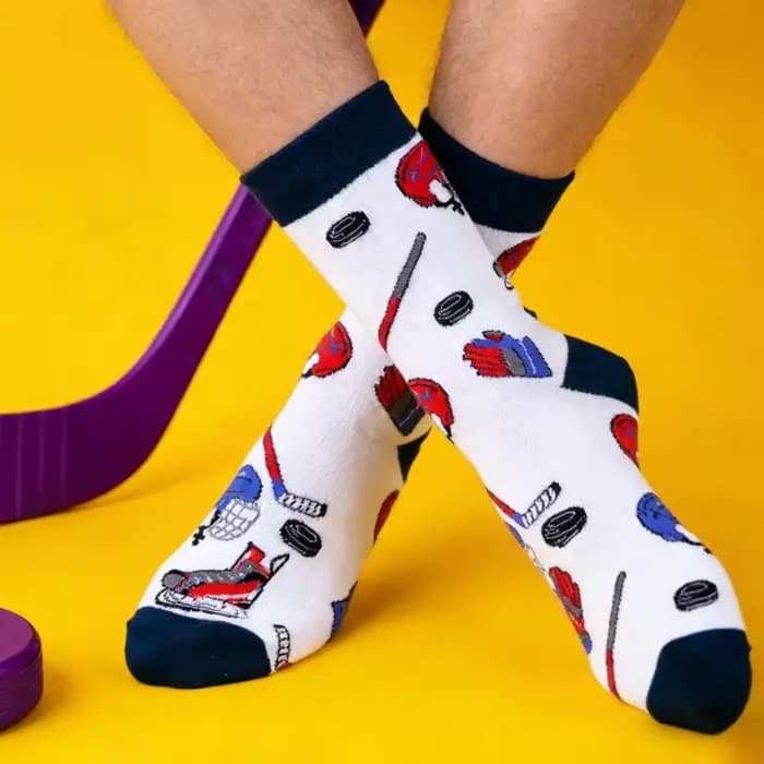 2 paires de chaussettes mi-mollet à thème hockey sur glace