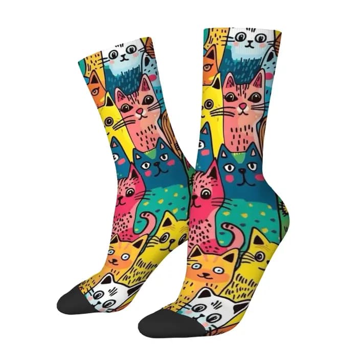 Chaussettes amusantes pour hommes avec motif de chat de dessin animé mignon