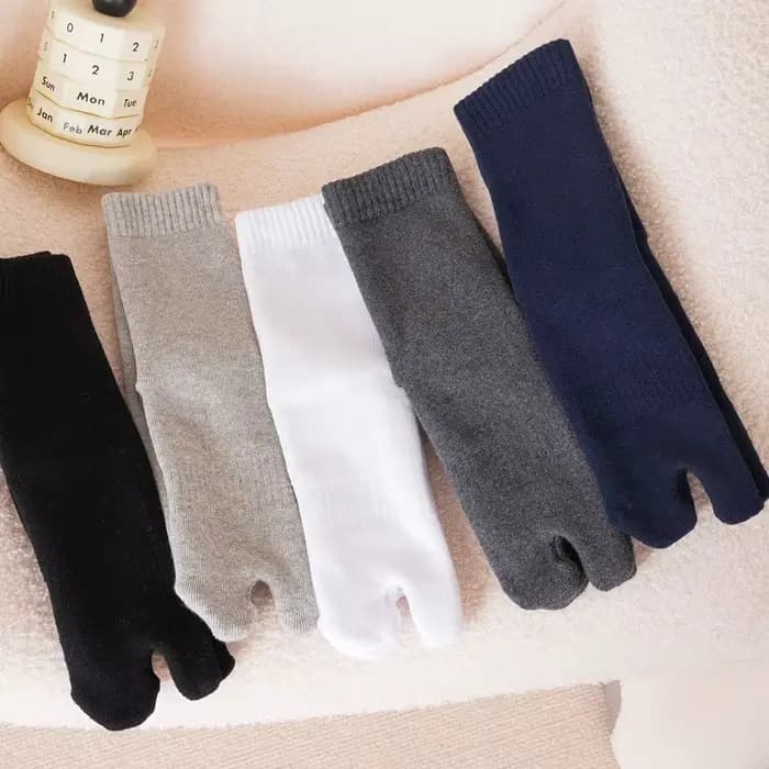 Chaussettes épaisses à 2 doigts pour hommes, tongs d'affaires de couleur unie, chaussettes à bout fendu, Tube central thermique en coton, automne et hiver