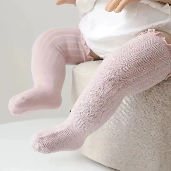 3 paires/lot bébé filles chaussettes dentelle froufrous solide coton longue genou haute enfants chaussette infantile