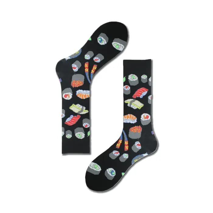 1 paire de chaussettes d'équipage avec impression de nourriture de Sushi de Cuisine japonaise en bleu