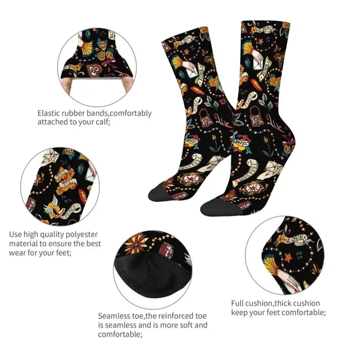 Chaussettes pour hommes imprimées à l'inspiration des tatouages rétro américains