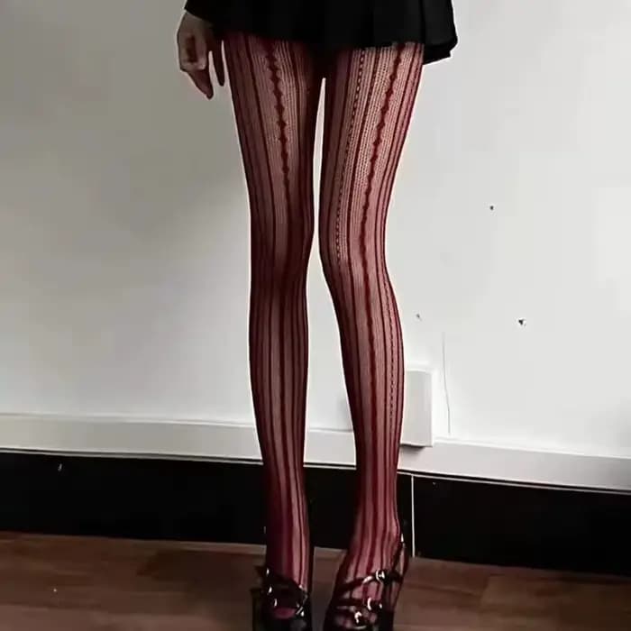 Bas résille Sexy à rayures et dentelle pour femme
