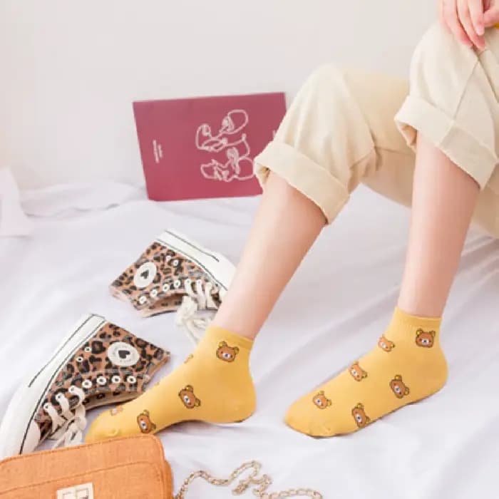 Chaussettes d'ours de dessin animé pour femmes, courtes, chaussettes de rinçage pour filles, animal, respirant, mignon, nouveau, mode, été, livraison directe