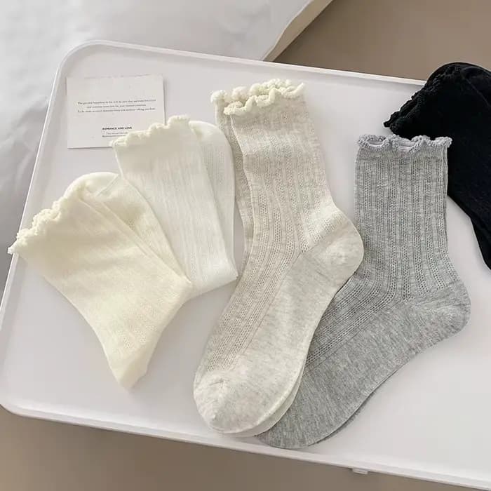 Chaussettes en maille pour femmes, nouvelle tendance, douces, coréennes, respirantes, fines, unies, Style Preppy, à volants, mignonnes et décontractées
