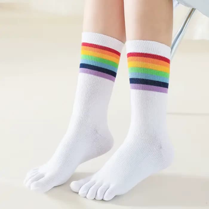 Chaussettes de Sport pour femmes avec orteils mode coloré rayé noir blanc chaussette en coton coréen longue