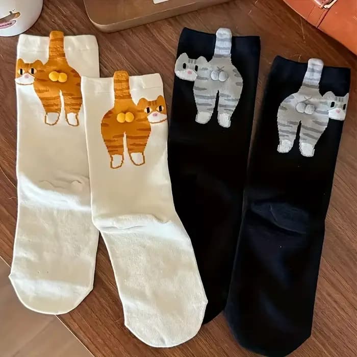 1/2 Paire de Chaussettes 3D Patte de Chat Mignonnes
