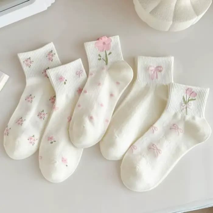 Nouveau rose nœud papillon fleur mignon JK Kawaii chaussettes courtes femmes
