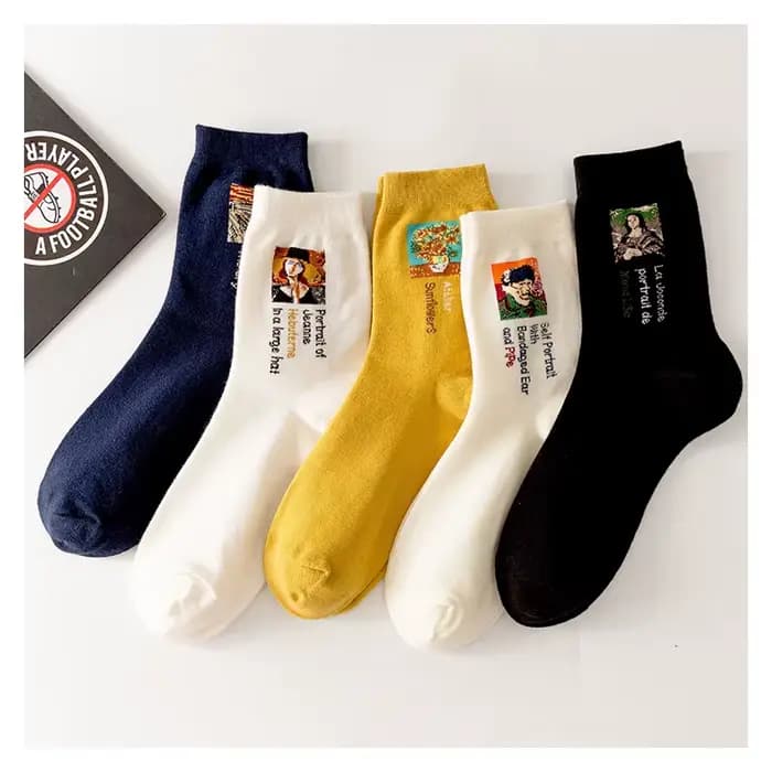 Van Gogh Art femmes chaussettes longues coton nouveauté motif drôle
