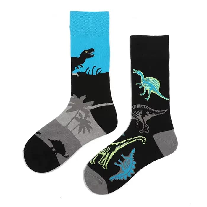 AB Cotton Causal Fashion【1 paire】 Chaussettes amusantes pour hommes, motif animaux dinosaures, chaussettes standard pour garçons, style street skateboard