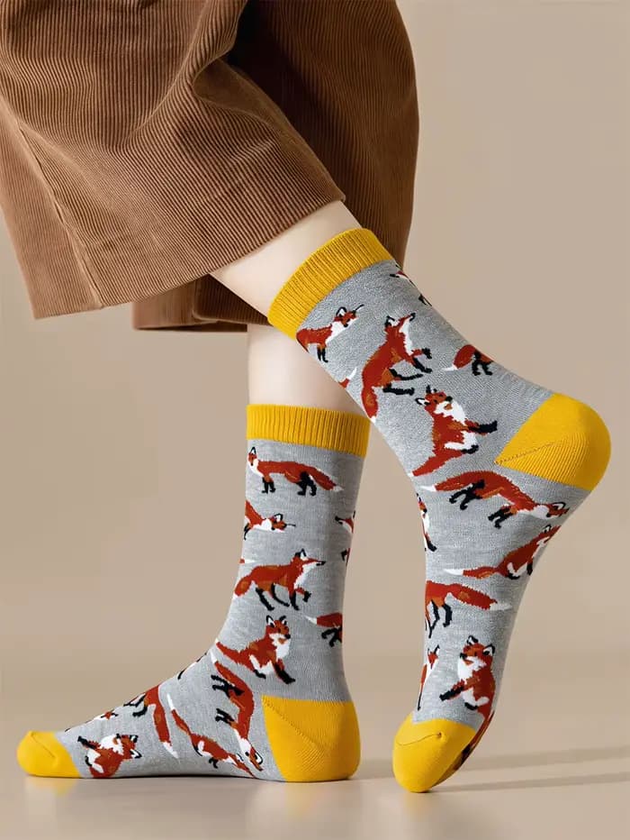 1 Paire de Chaussettes en Coton à Motif Renard de Dessin Animé Mignon pour Hommes